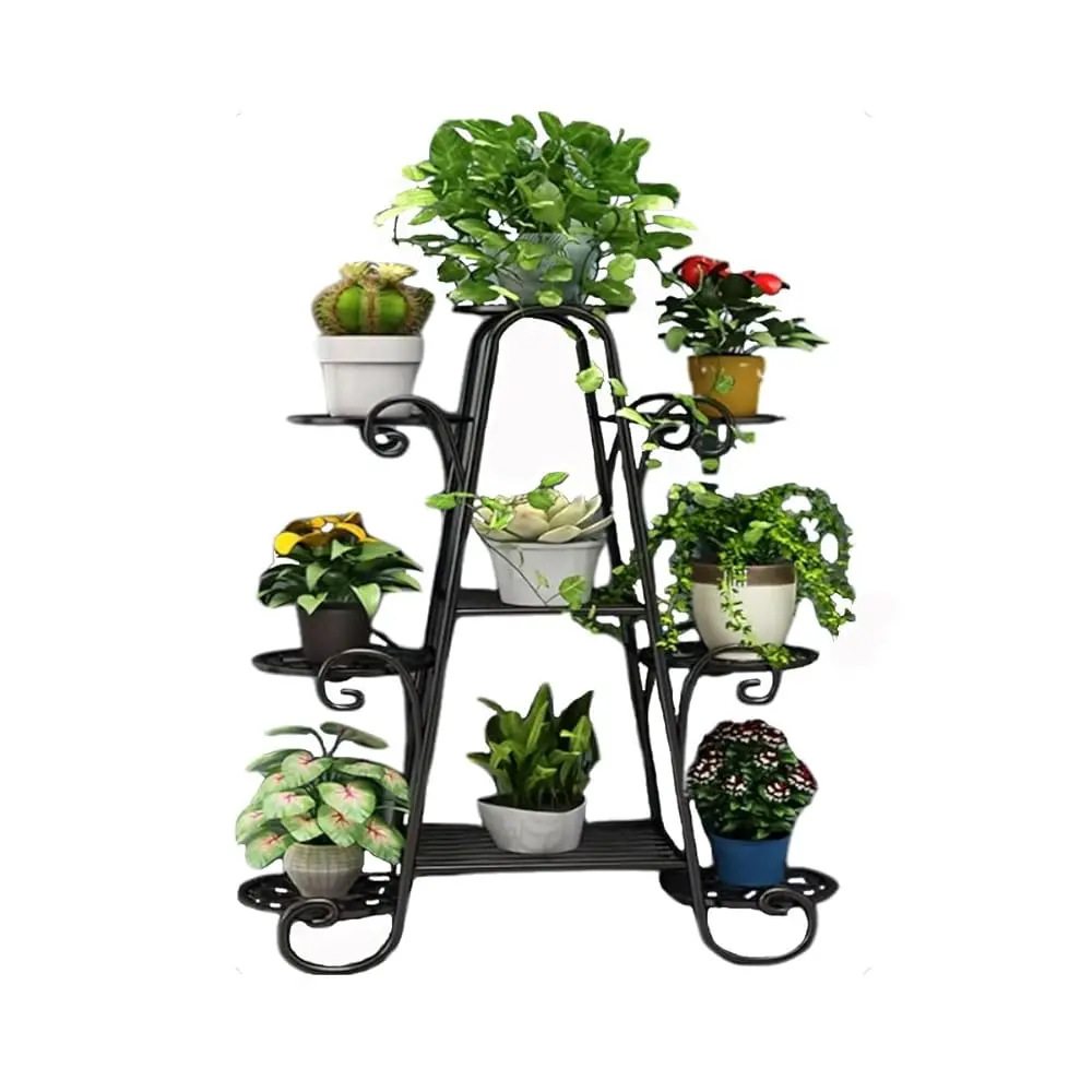 

9 Tier Plant Stands For Indoors And Outdoors, Flower Pot Holder Shelf For Multi Plants, Bla Metal Plant Stand For Patio