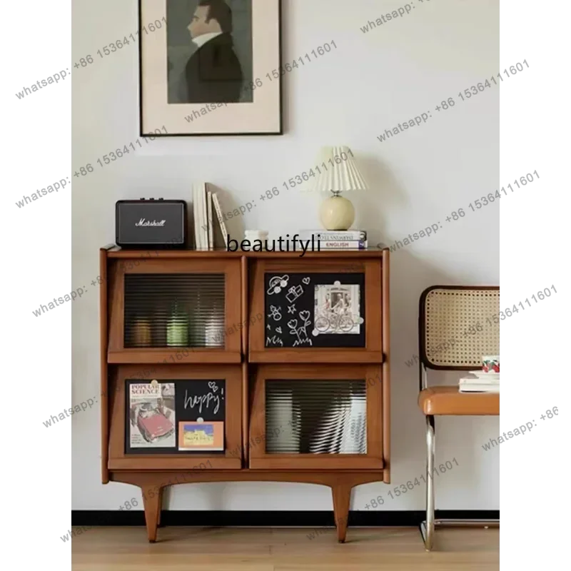 

Customized Japanese-Style Retro Solid Wood Bookcase Living Room Storage Sofa Edge Tea Cabinet Hallway Storage Cabinet