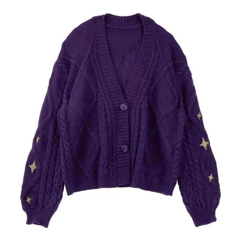 Autumn Winter Women Speak Now Cardigan Star Embroidered Knitted Cardigan Vintage Long Sleeve Sweater Coat