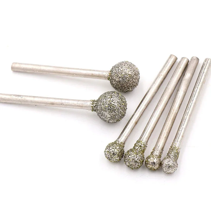 5Pcs 3/4/5/6/8/10mm Diamond Spheroid Ball Burr Grinding Engraving Bit 2.35/3mm Shank Head for Dremel Rotary Tools 60 Grit