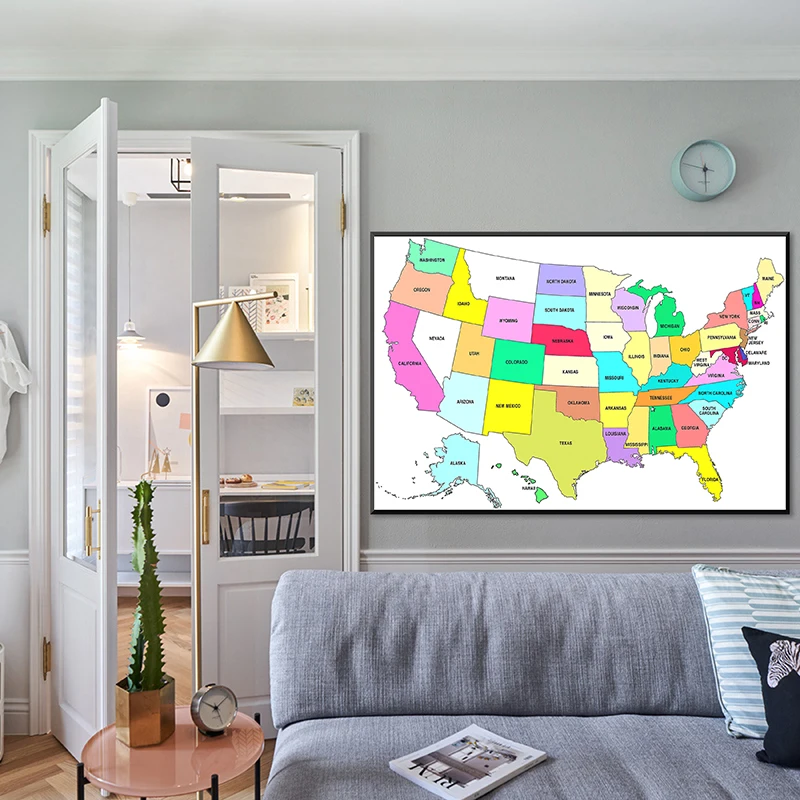 90*60cm Map of The United States Wall Poster Decorative Canvas Painting Unframed Print Office Supplies Home Decoration