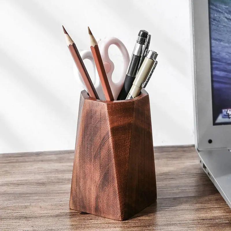 Walnut Wood Pen Holder Desktop Organiser Basket Office Desk Decoration Vintage Pen Pencil Storage Cup For Office School
