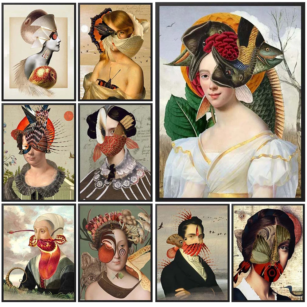 

Abstract Girl Surrealism Renaissance Portrait Poster Wall Art Canvas Painting Home Decor Wall Pictures For Living Room Unframed