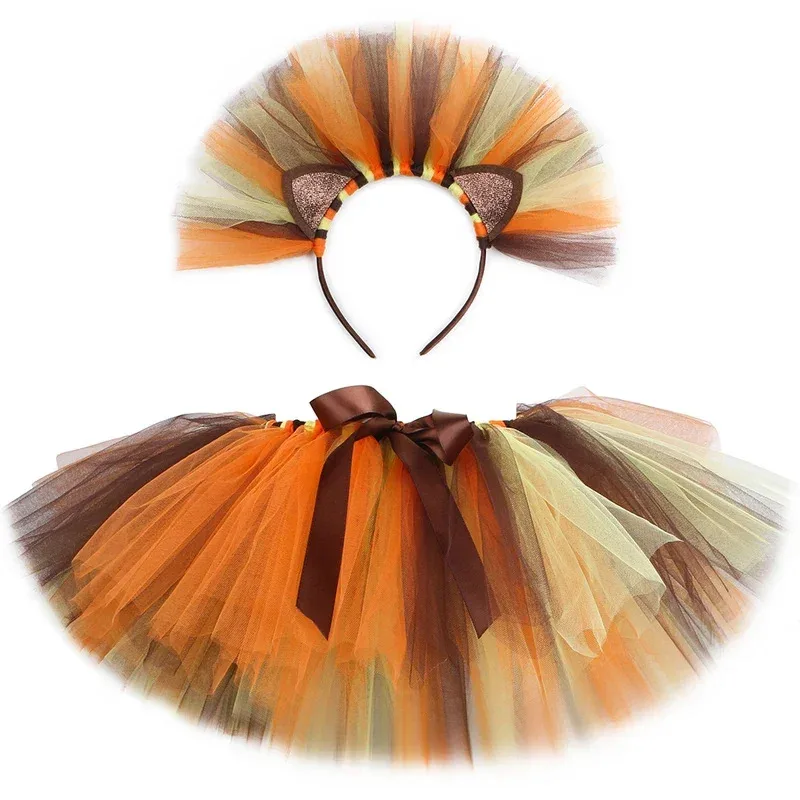 

Girls Lion Tutu Skirt Perform Dance Toddler Baby Tutus Tulle Skirt Kids Halloween Animal Lion King Costume with Mane Headband