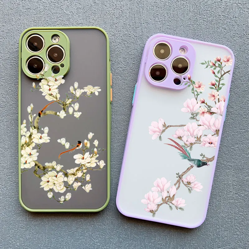 Birds Watercolor Painted Pattern Phone Case For iPhone 12 13 mini 17 16 11 14 Pro Max X XR XS 15 Plus Shockproof Flower Cover
