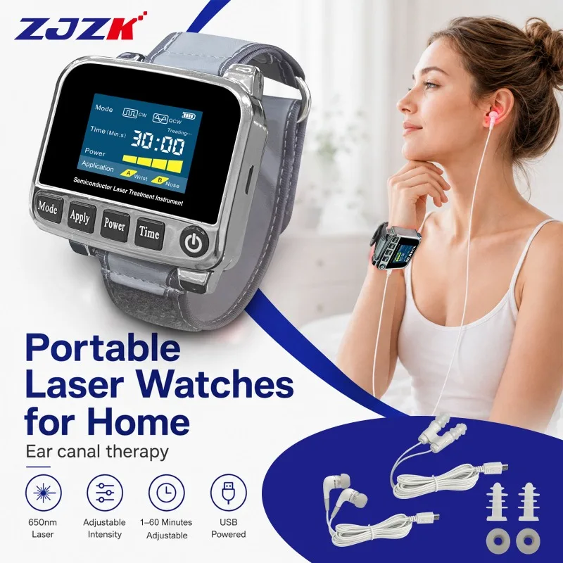 ZJZK Medical Laser Watch Wrist Laser Therapy Device Cold Laser Therapy Watch 650nm PBM Wearable for Microcirculation Health Care
