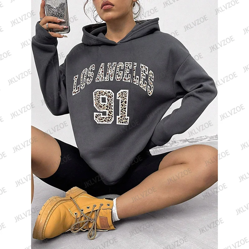 

Los Angeles 91 Hoodies Trendy Leopard Print Sexy Women Sweatshirt Long Sleeve Pullover Sport Hoodie Fashion Casual Cotton Hooded