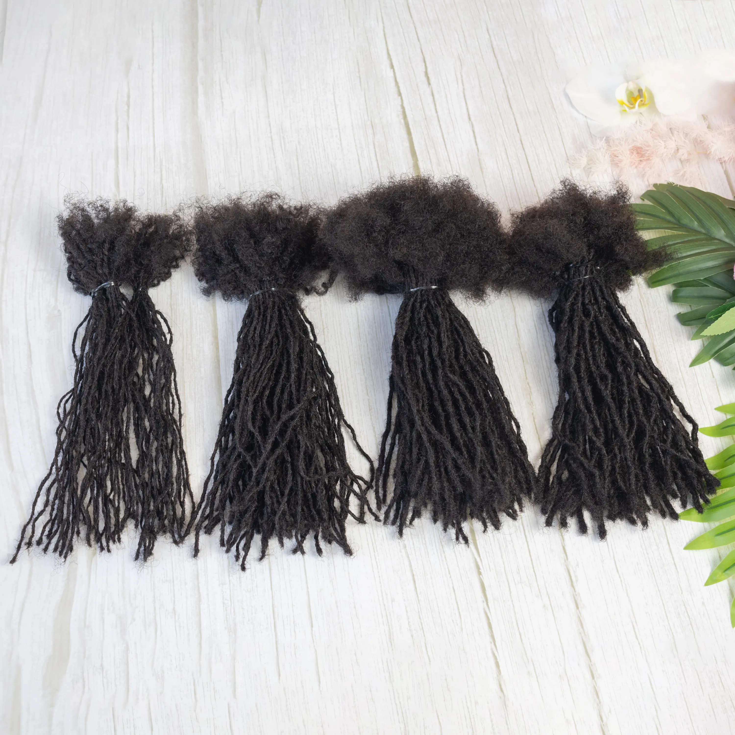 ANNA 100% Real Human Hair 8inch 0.1-0.3cm Dreadlock Extensions 100 pcs per Pack Curly Handmade Permanent Loc Extensions Bundles