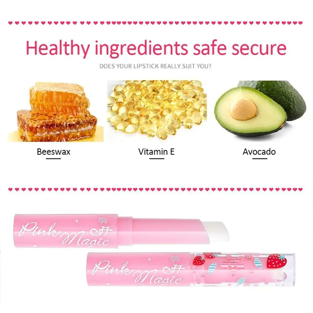 Strawberry Color Changing Lip Balm Moisturizing Non Fading Non Stick Cup Lipstick Easy To Color Lip Gloss