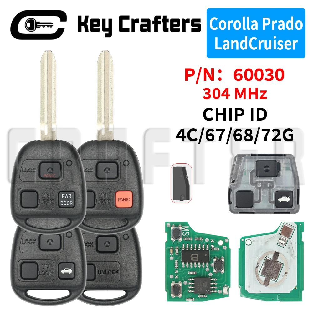 

Автомобильный ключ-пульт Crafters P/N:60030 CHIP ID4C/4D67/4D68/4D72G 304 МГц для Toyota Camry, Corolla, Land Cruiser, Prado, RAV4, Lexus TOY43