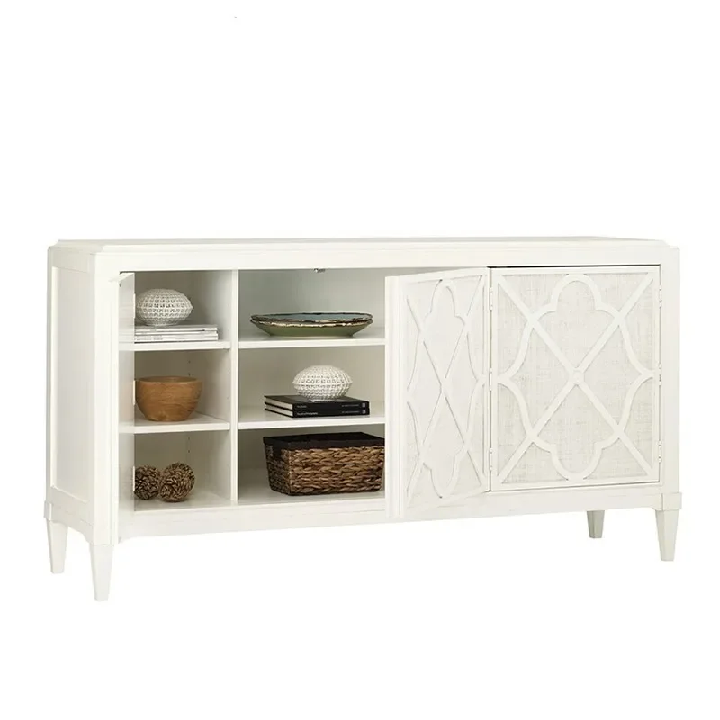 

Light luxury American all-solid wood dining side cabinet white modern simple locker household living room wall kitchen