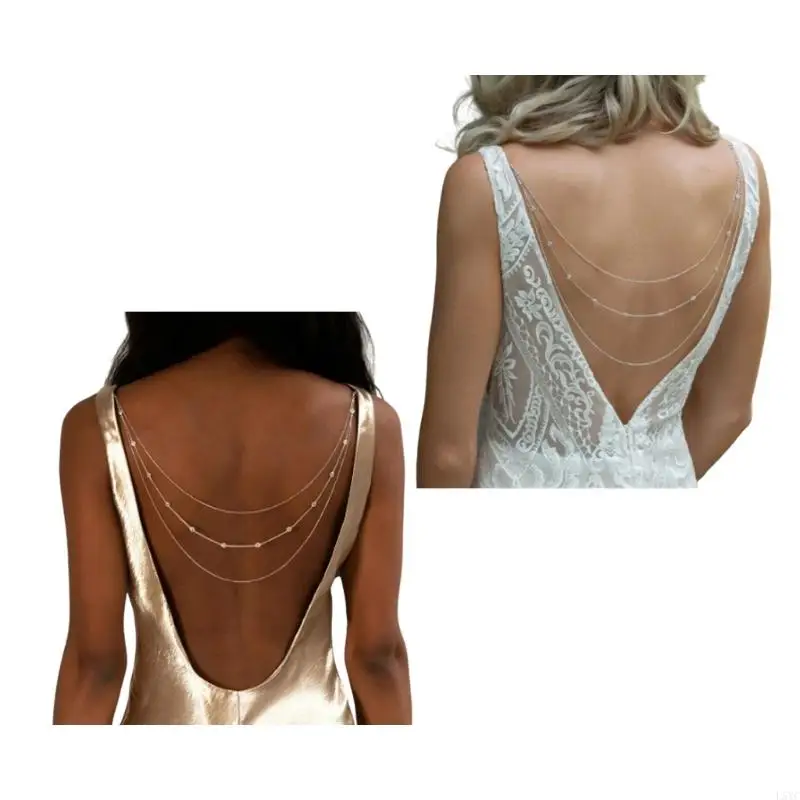 

L5YC Backless Dress Shoulder Chain Elegant Rhinestones Multilayer Back Chain Jewelry