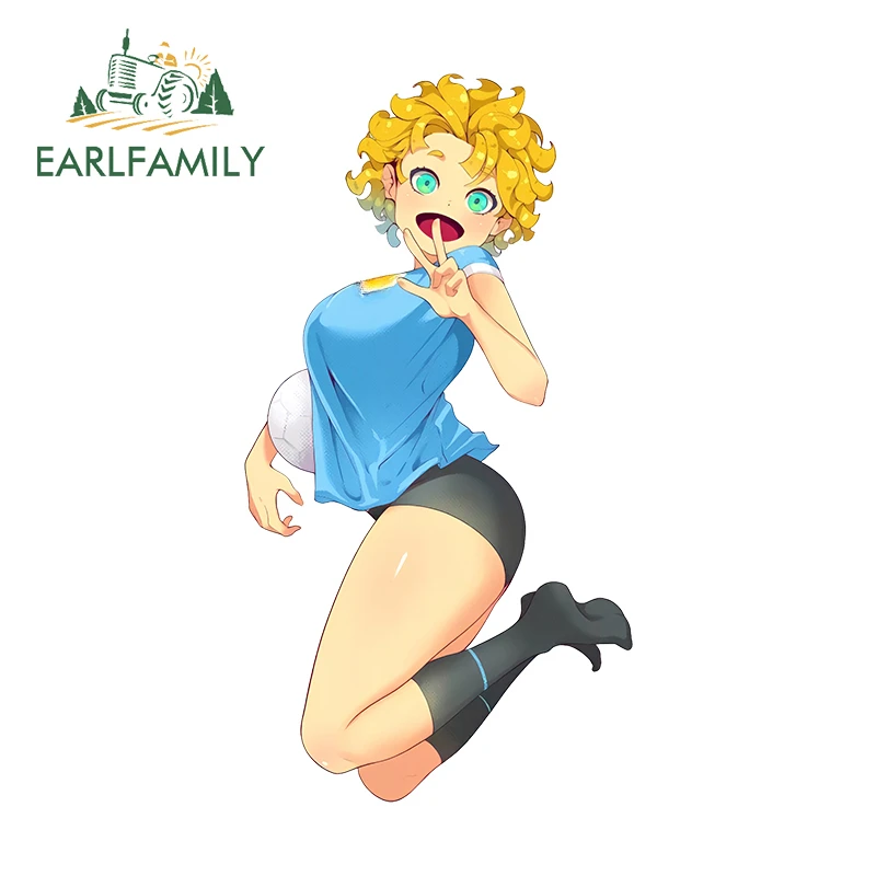 EARLFAMILY 13cm for Football Player Girl Team Pretty Car Stickers Personality Sunscreen Decals Trunk Vehicle Decor Car Label
