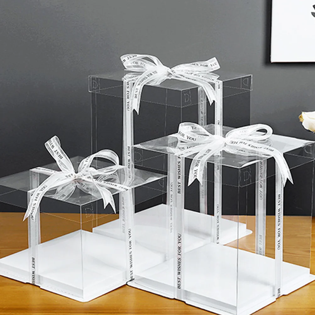 2 Pcs Cake Box Clear Stand Holder Wedding Birthday Boxes Bakery Packaging Transparent Disposable