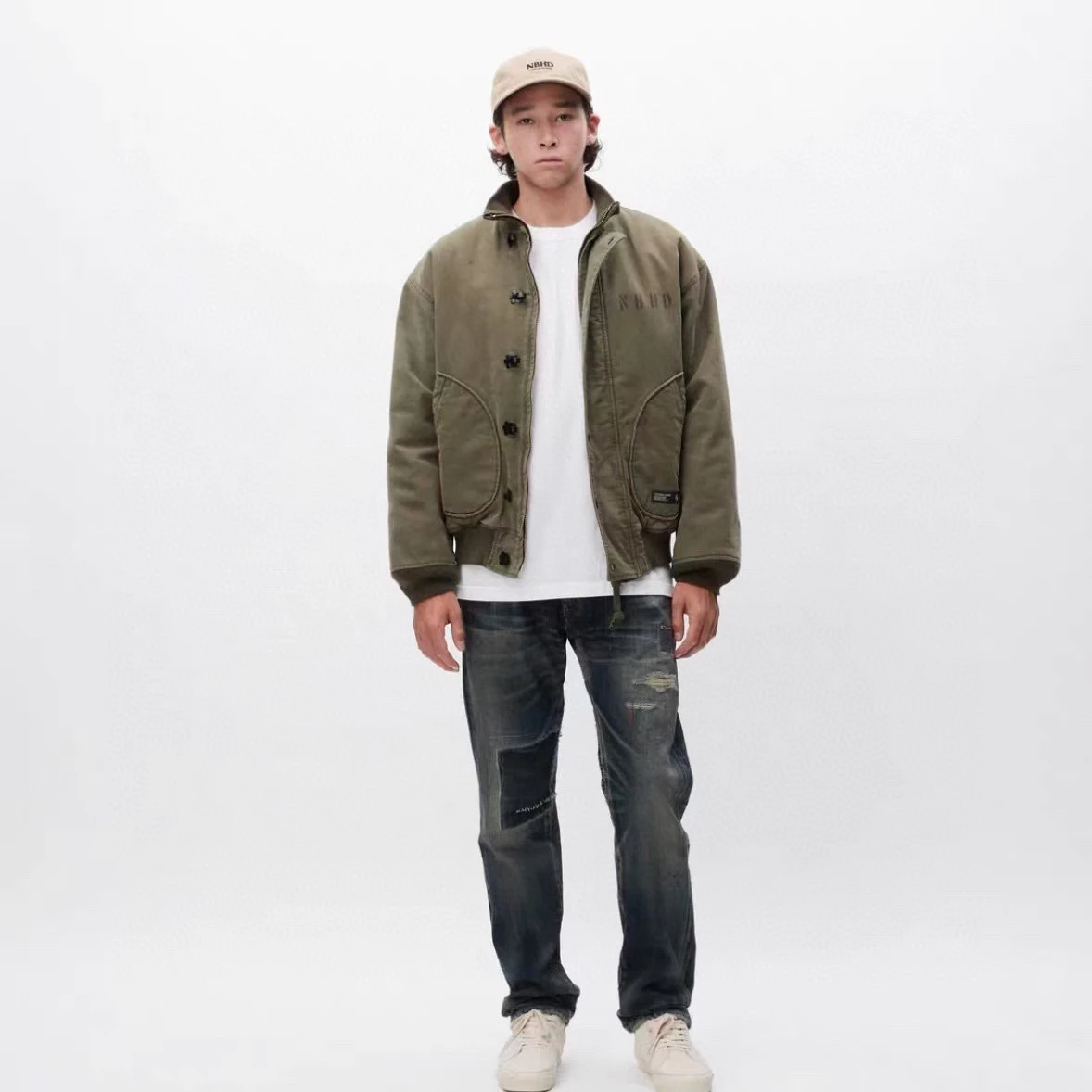 

NBHD 23AW N De Jaet Stand Fit Youth Faion Long Sve воротник-стойка с одной пуговицей, чистый цвет, осенняя молодежная одежда...