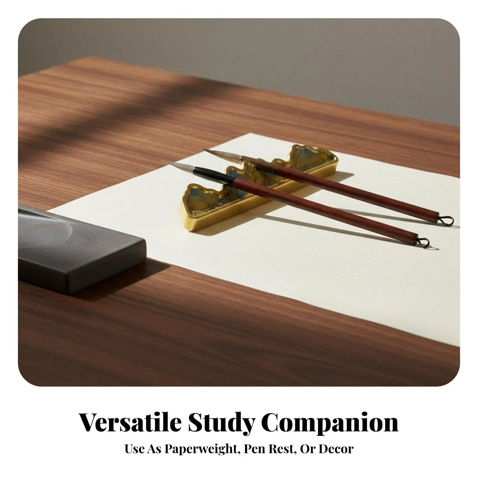 Decorative Brass Paperweight Brush Holder Calligraphy Tools Chinese Landscape Art for Office Study Gift