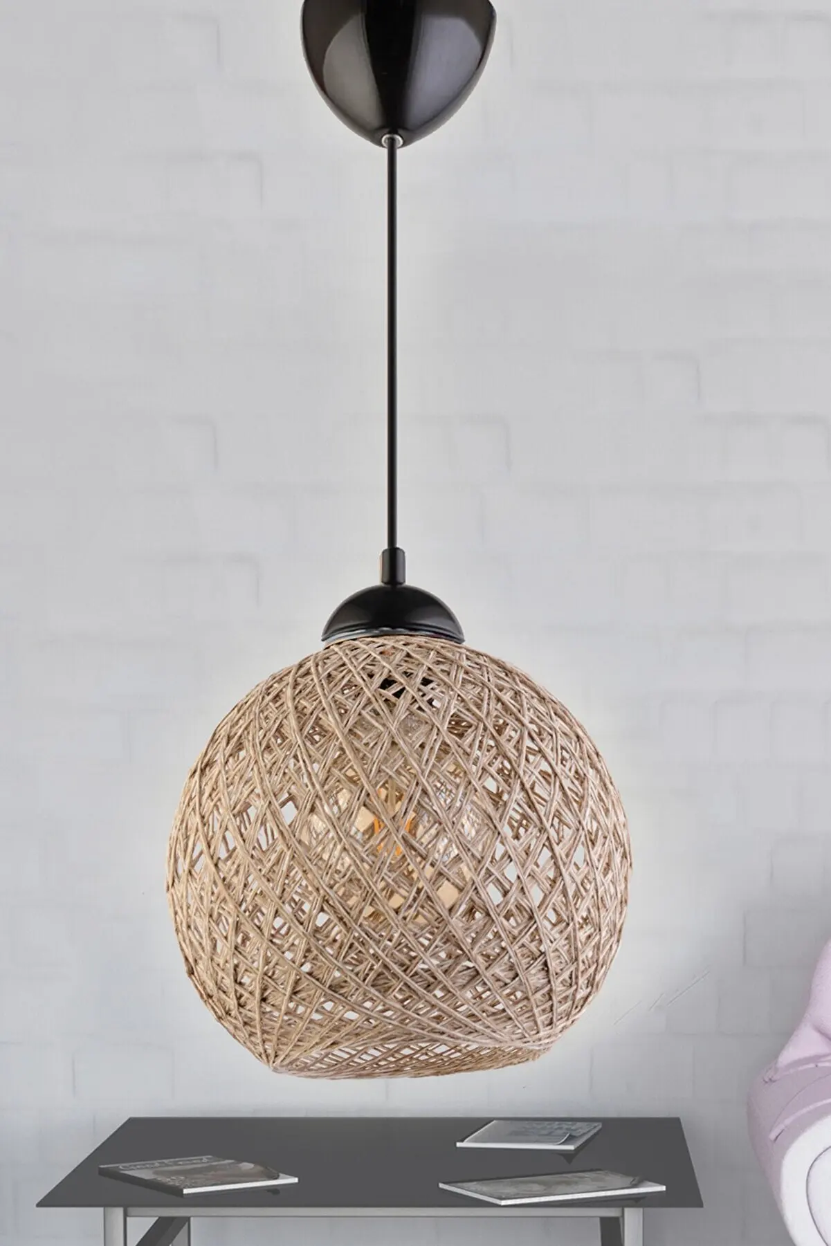 Wicker Pendant Ball Chandelier Rustic Chandelier, Jute Chandelier Dining, Bedroom, Living, Bedroom Home Decor Lamp