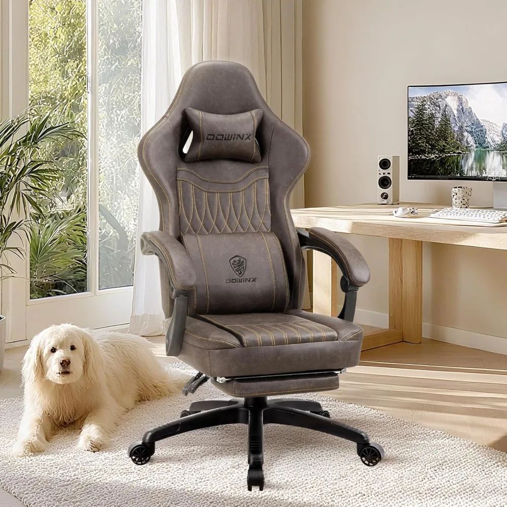 

Breathable PU leather gaming chair with foot massage and lumbar support, large and high ergonomic lounge chair