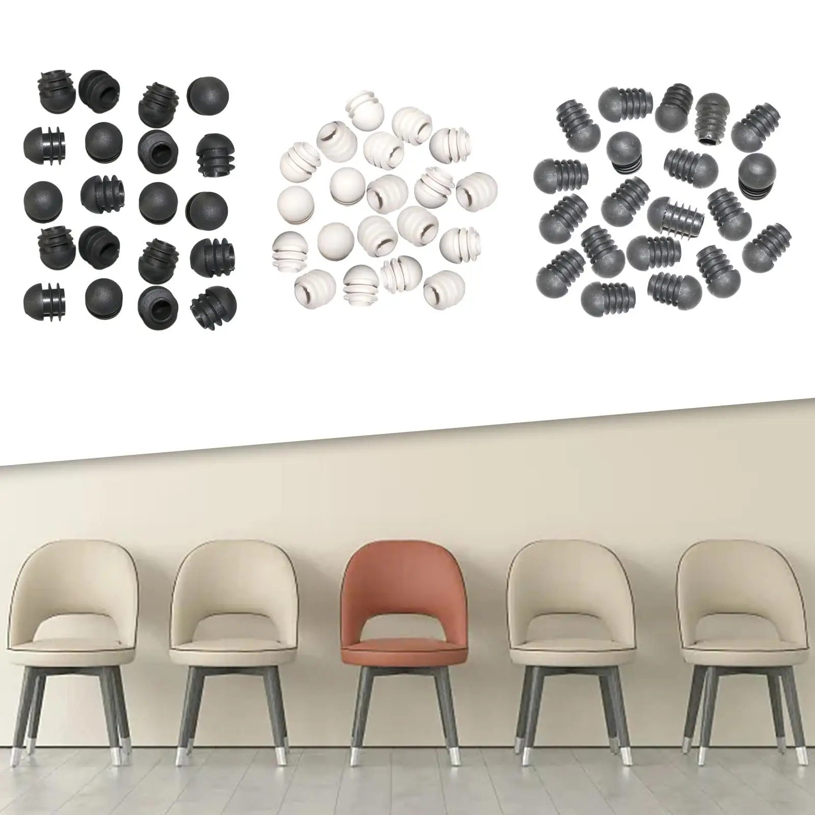 20Pcs Round Tube Inserts Chair Leg Inserts for Metal Legs Multipurpose Furniture Glides End Cap Plugs for Table Legs, Chairs