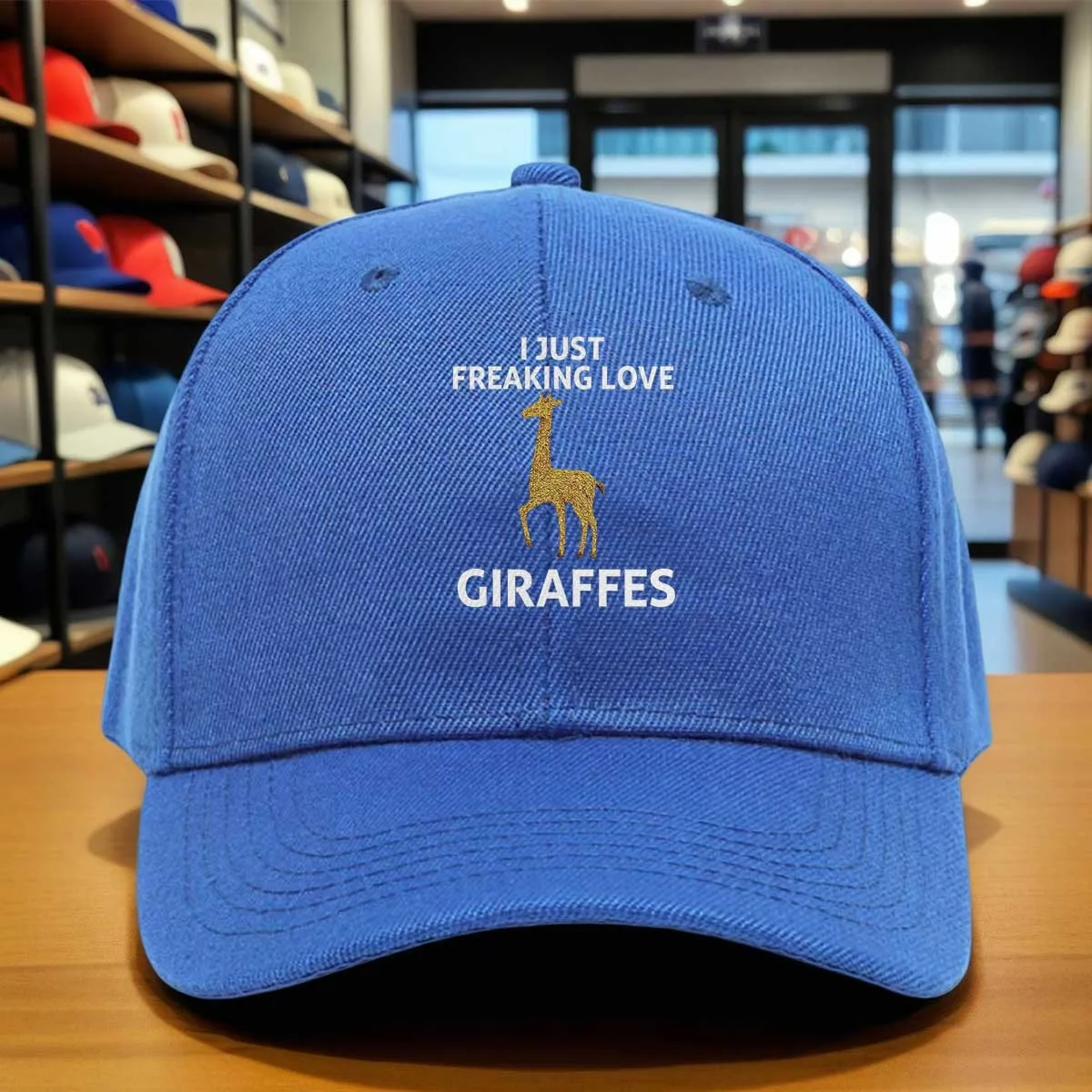 I Just Freaking Love Giraffes Letter Print Baseball Cap with Golden Giraffe Pattern, Adjustable Hat for Animal Lovers, Outdoor W