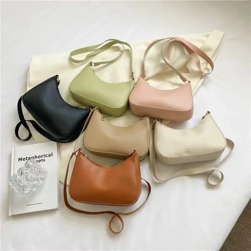 Trendy Minimalist Faux Leather Shoulder Bag Women's Small Crescent Crossbody Bag in Multiple Colors Perfect for Daily Casual Use