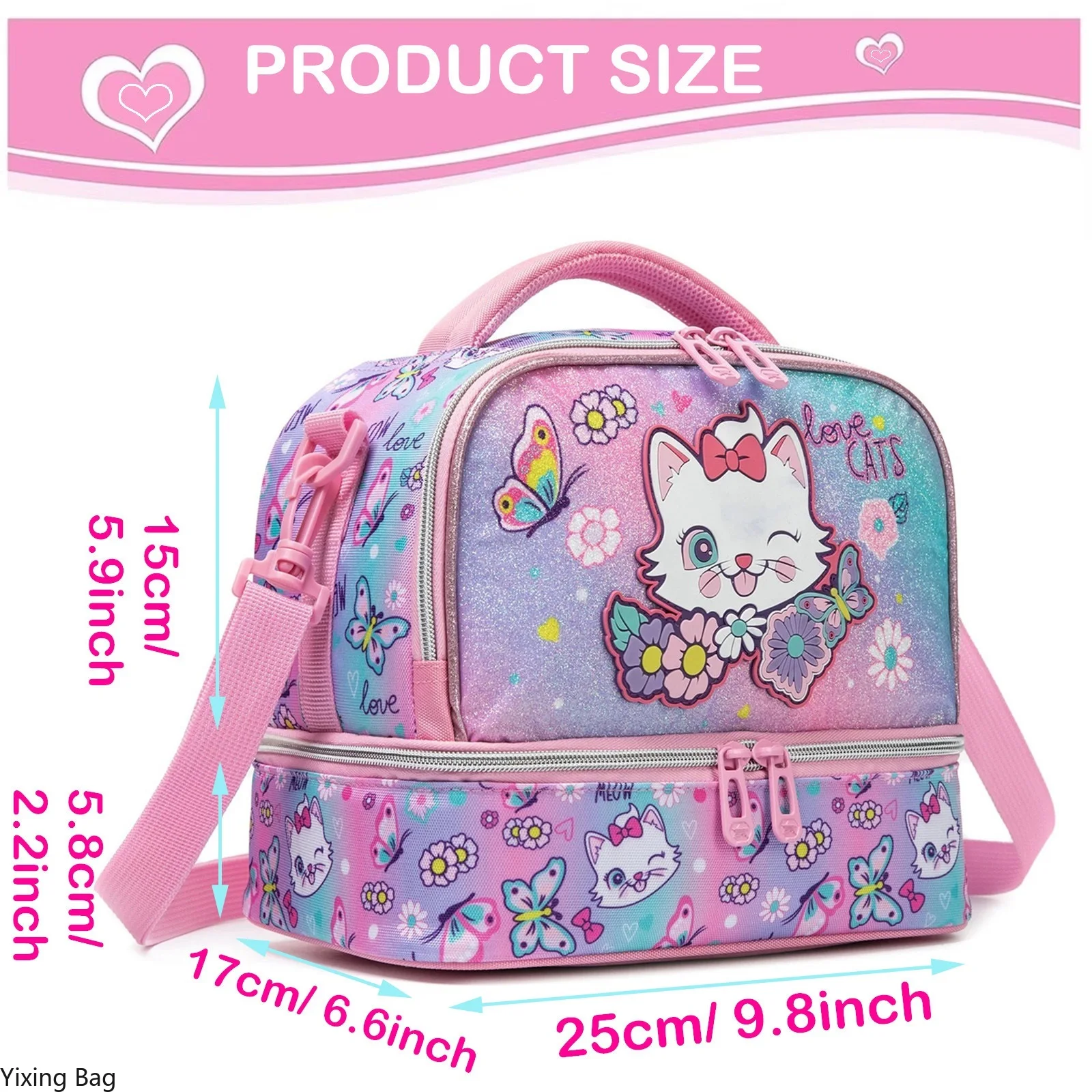Insulated Lunch Box for Kid Cute Thermal School Lunch Bag with Adjustable Strap Bento Container for Boy Girl Reusable Lunch Tote