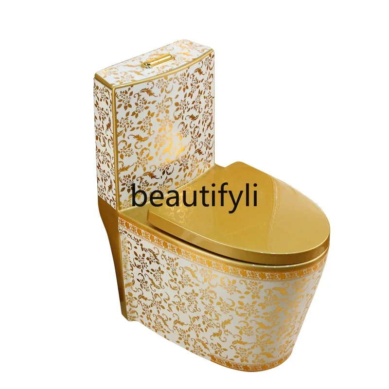 

Household flush golden toilet creative color toilet super swirl water-saving small apartment deodorant ceramic toilet