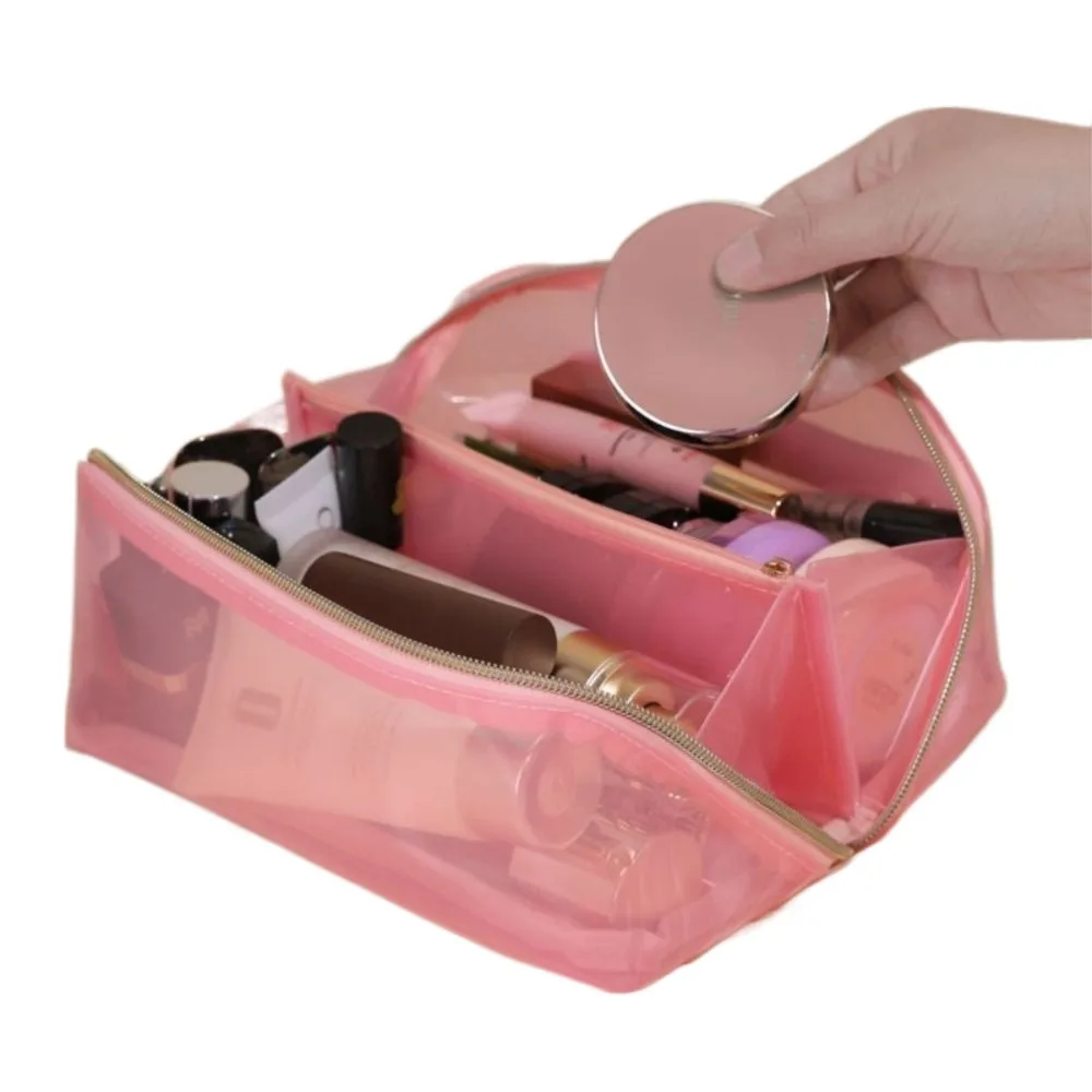 

Large Capacity Transparent Makeup Bag Pillow Shape Top Handle Women's Washbag Easy Carry-On Zipper Closure