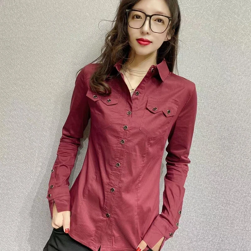 

Весна-лето, новая рубашка, женская дизайнерская рубашка Sense 2025, новинка Joker, тонкая модная облегающая рубашка с длинными рукавами, модная рубашка, женский топ Tide