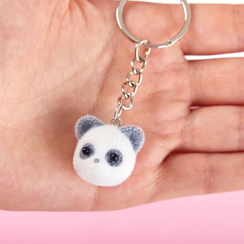 1PC 3D Cartoon Flocking Panda Keychain Panda Key Ring Animal Key Chains Souvenir Gifts For Women Men Car Keys DIY Jewelry