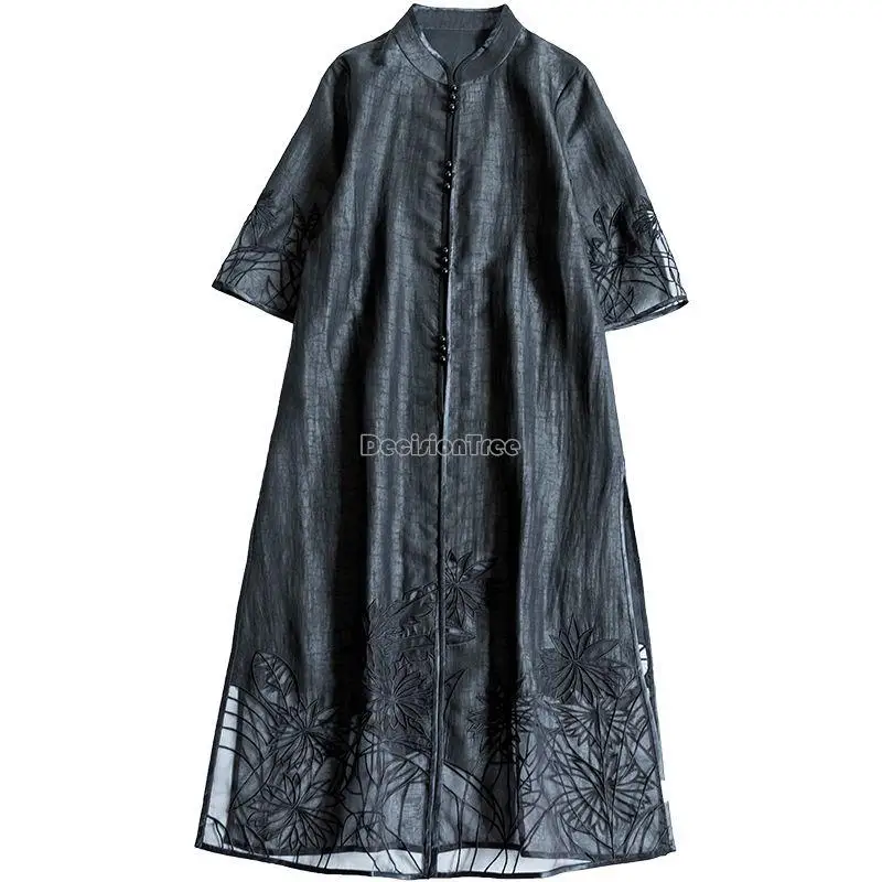 2026 chinese traditional vintage qipao women\'s black qipao lady standing collar ethnic style embroidery graceful cheongsam dress