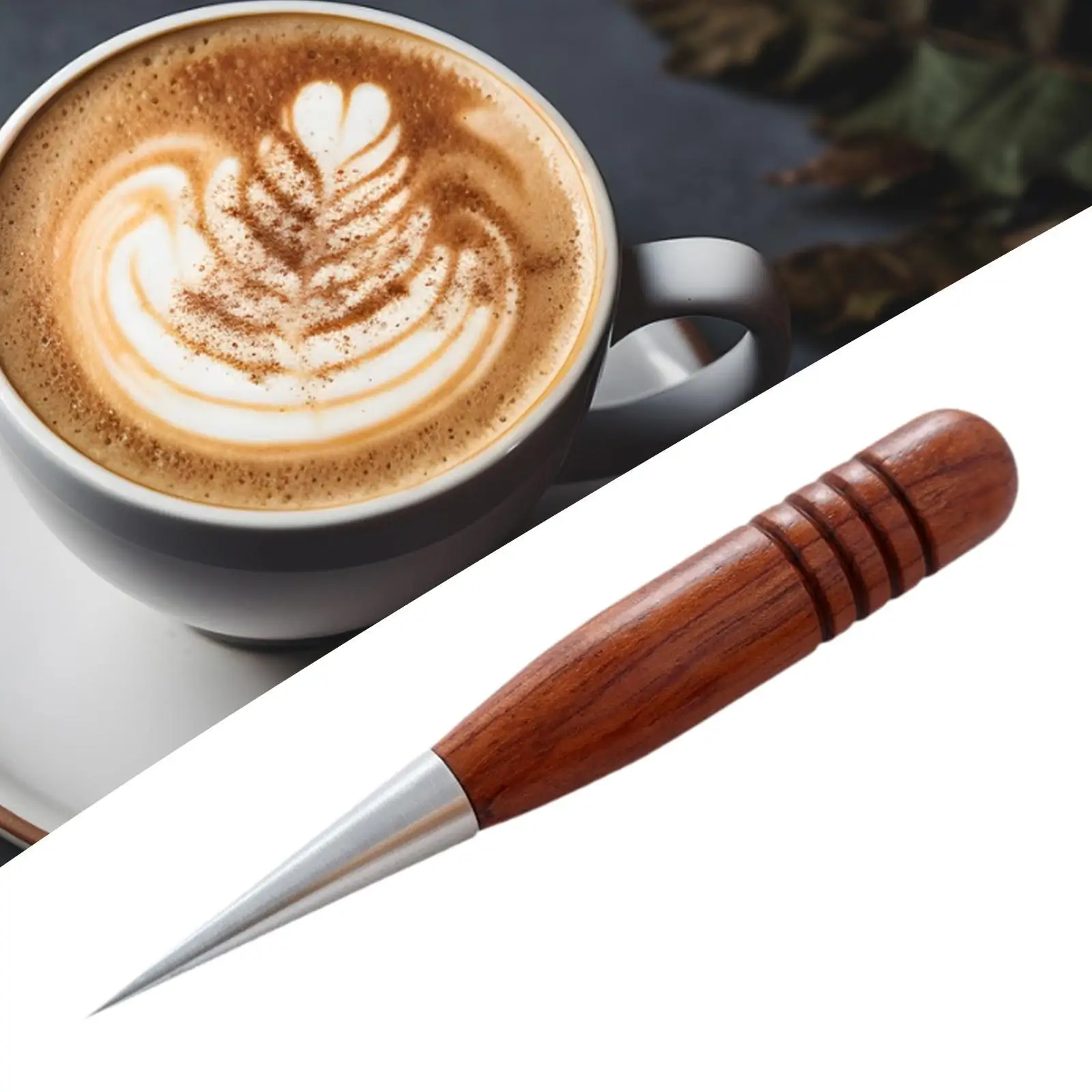 Coffee Latte Needle Coffee Decoration Tool Portable Latte Pull Flower Needle Convenient Cafe Tool with Wood Handle Portable