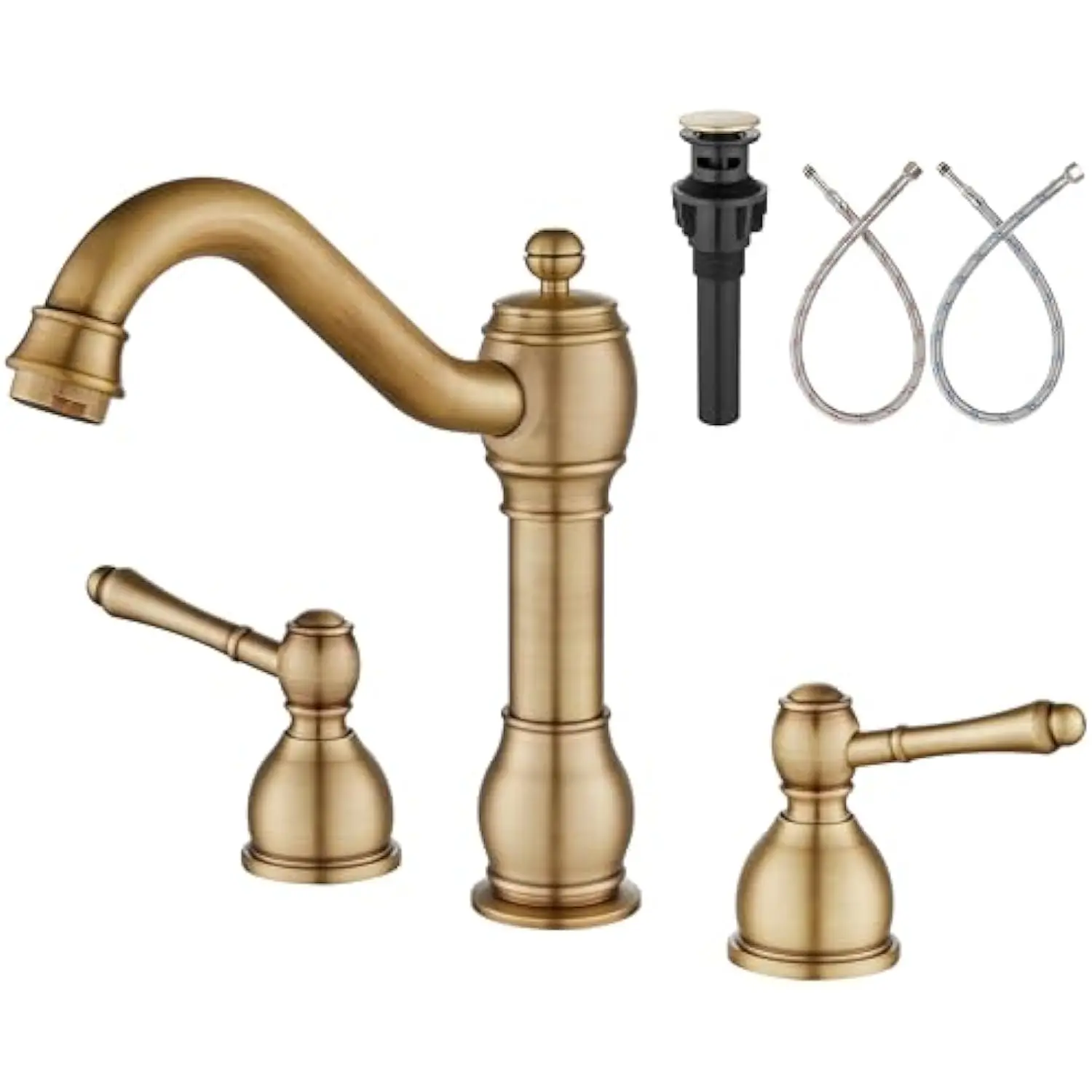 

Antique Brass 8 Inch Widespread Bathroom Sink Faucet Double Lever Handle 3 Hole Deck Mount Vanity Basin Mixer Tap with Pop up