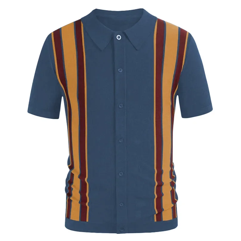 LIBIELIY Europe And The United States Men's Summer New Cardigan Knit Stitching Color Contrast Top Business Leisure POLO Shirt Me
