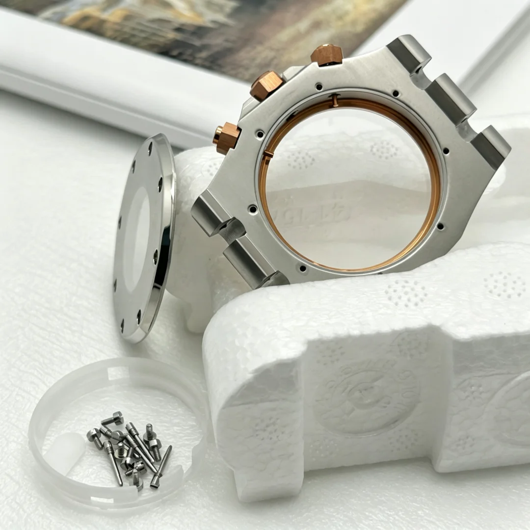 42MM Silver Gold Black Modified Watch Accessory Part Strap for Oak Case 31.8mm Dial VK64/63 Quartz Movement Pointer Kit No Logo view 6