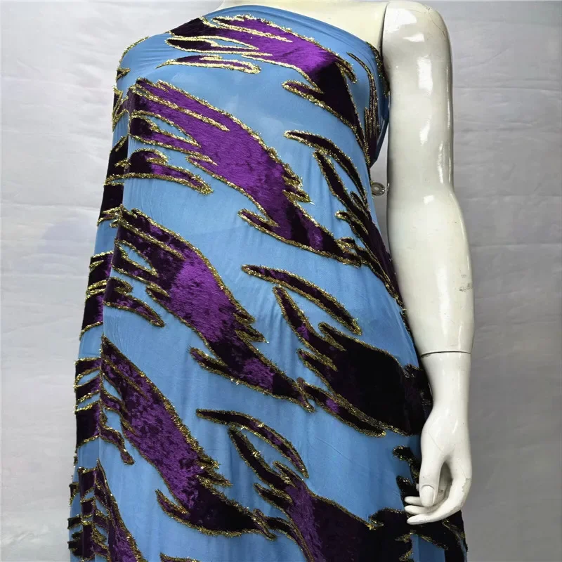 

5 ярдов, нигерийская флокированная бархатная кружевная ткань с блестками, байковая африканская тяжелая бусина и жемчуг для женщин, вечерние платья 12L89102