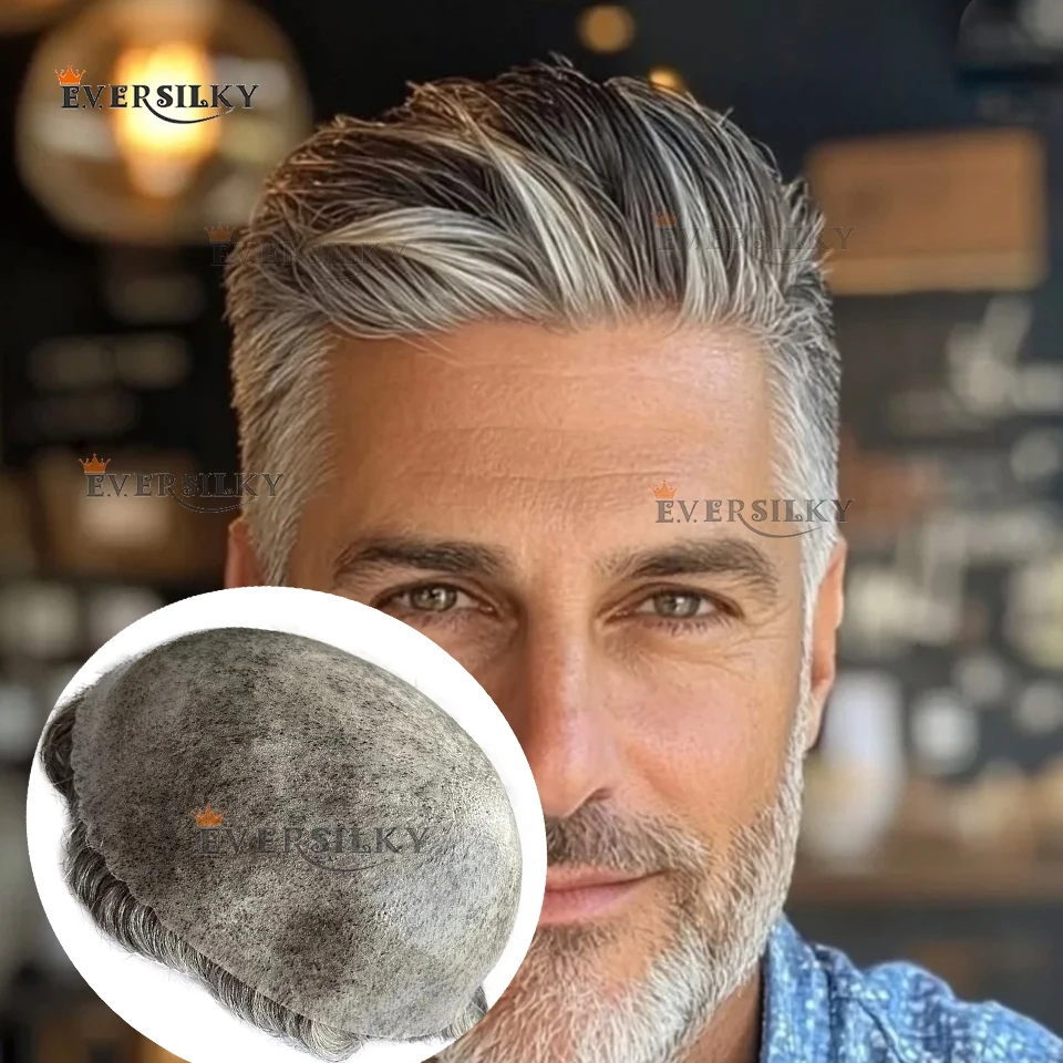 

#1B80 1B50 Black Grey Natural Hairline Super Durable 0.1mm Injection Thin Skin Human Hair System Brown Men Toupee Hairpiece Unit