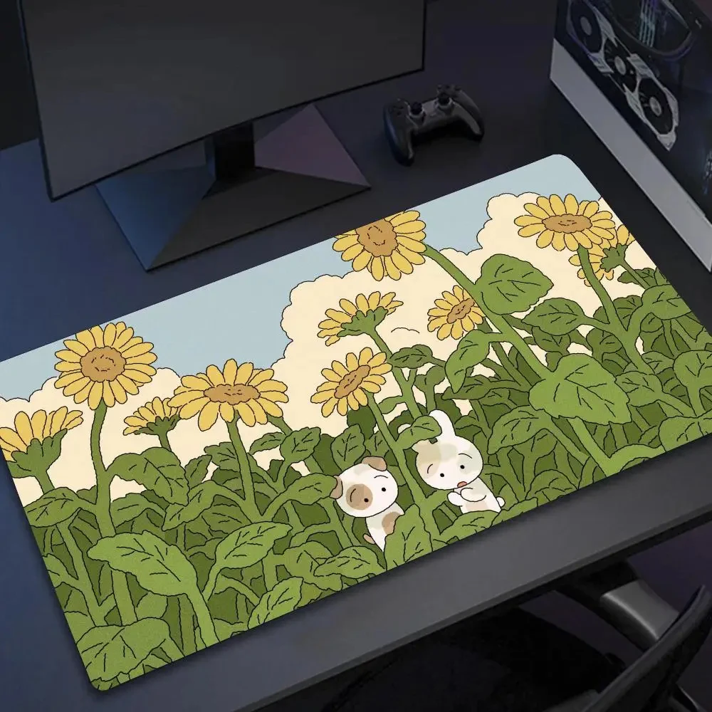 Green Plant Illustration Mouse Pad XXL Large Anime Mousepad Gamer Non-Slip Rubber Gaming Mouse Mat Cute Laptop Office Desk Mat