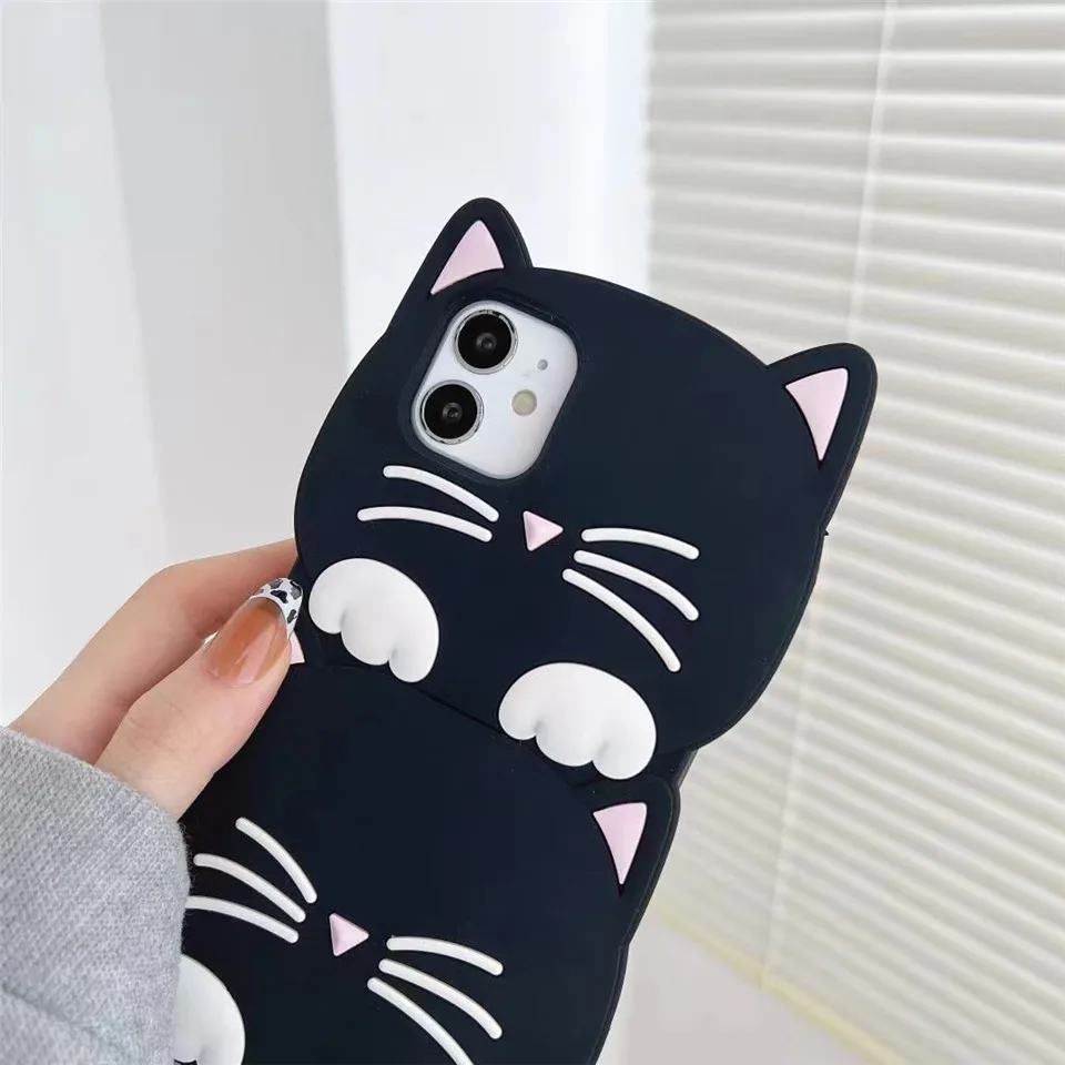 3D Cute Cartoon Meow meow Cat Luminous Phone Case For iPhone  14 13 12 11 Pro X XR XS Max 6 7 8 Plus SE 2020 Soft Silicone Cover