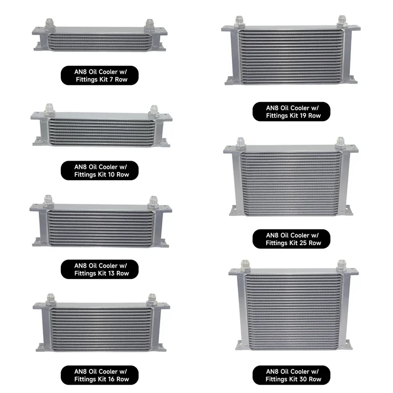 مبرد زيت المحرك 25 صفًا - 3/4 بوصة UNF16 AN-8 - مبرد زيت الألومنيوم أسود/فضي