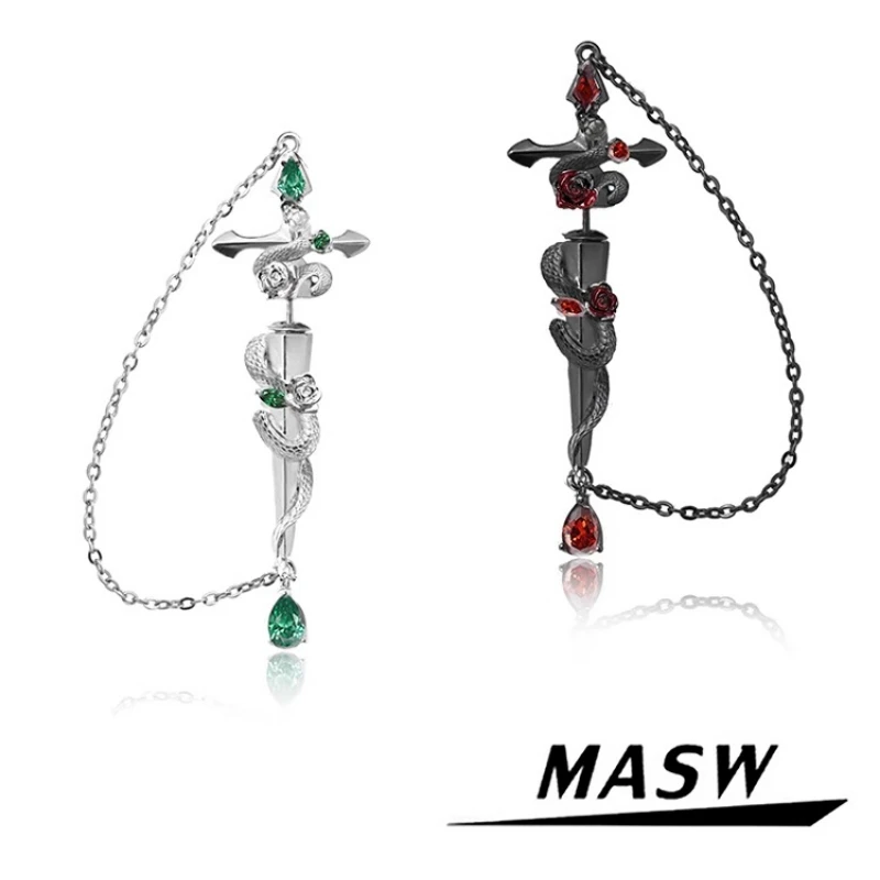 

MASW Original Design 2025 Trend Cool Red Flower Black Snake Earrings For Women Girl Gift Popular Jewelry Accessories