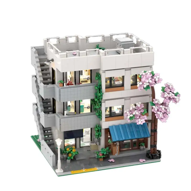 MOC モジュラーアーキテクチャ日本のモダンなアパートモデルビルディングブロック DIY 組立技術レンガパズルのおもちゃ子供のギフト
