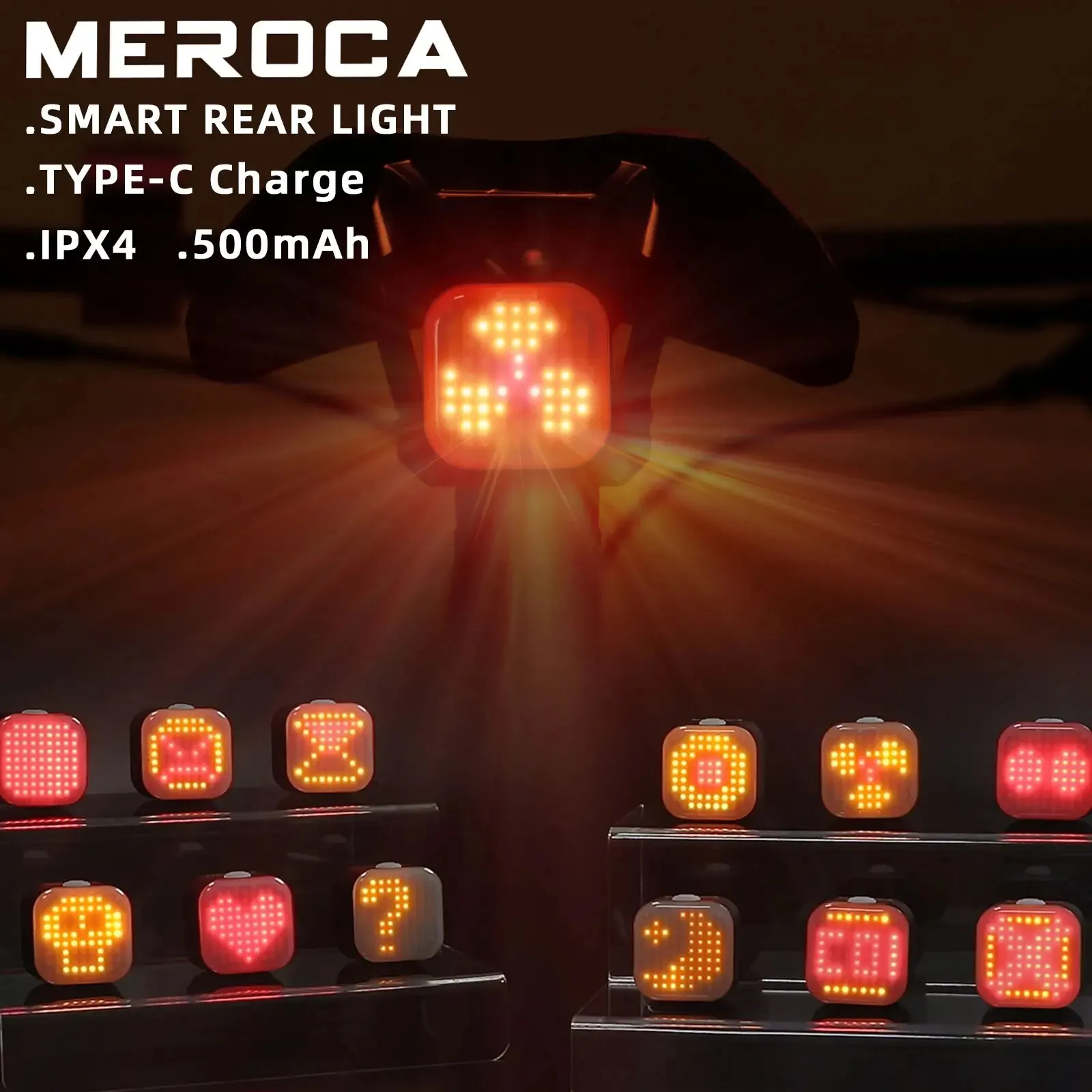 MEROCA Bicycle Rear Light 500mAh IPX4 Water Proof Rechargeable Emoticons Pattern Smart Brake Induction Mtb\\Road Bike Tail Light