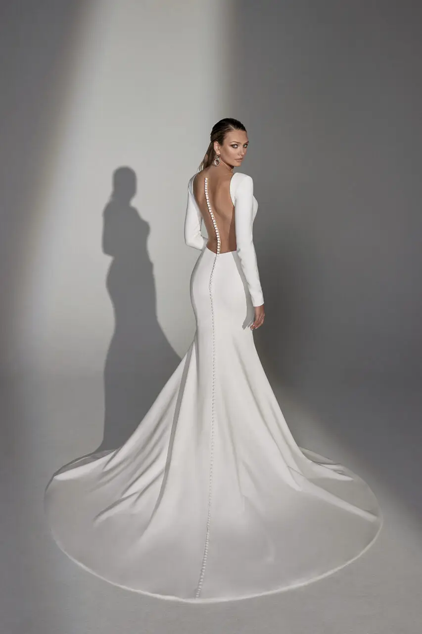 Elegant Bridal Dress 2025 Civil Long Sleeve Open Back Button Party Bride Gown Simple Square Neck Wedding Dresses Customized