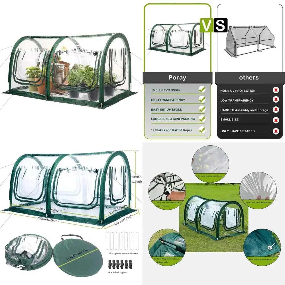 

Portable Greenhouse Tent for Gardening - 78.8 Long Plant Sunshine Room with PVC Cover, Ideal for Flower House and Garden Growth