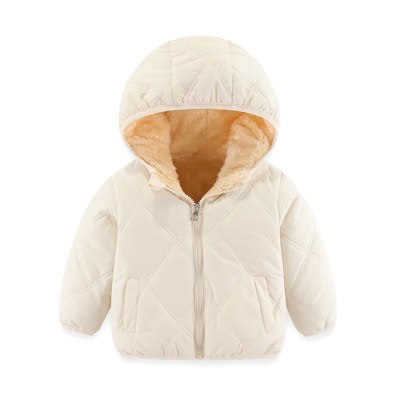 Winter New Girls Jacket Solid Color Lamb Wool Lining Thick Hooded Coats 2-6 Years Kids Plus Velvet Keep Warm Down  Snowsuit