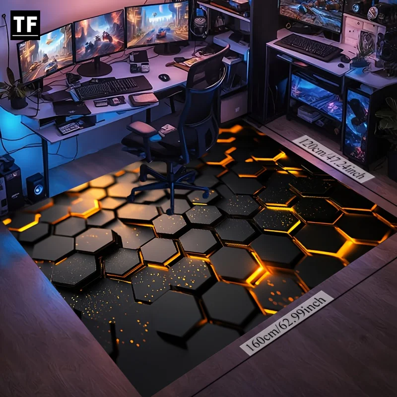 Cyberpunk Hexagon Gaming Rug - Non-slip Washable Polyester Mat with Controller Design for Bedroom Living Room Modern Decor