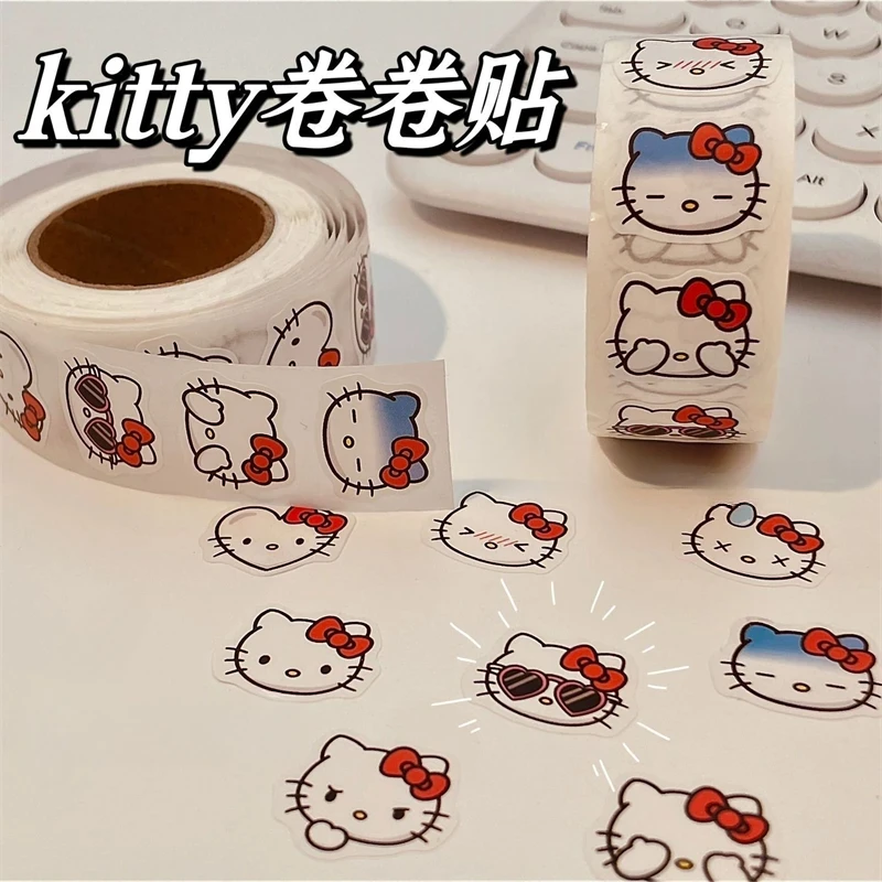 Sanrio Hello Kitty Roll Stickers Cute Cartoon KT Cat Sealing Sticker Kawaii Charm Room Decoration Decorative Holiday Gifts