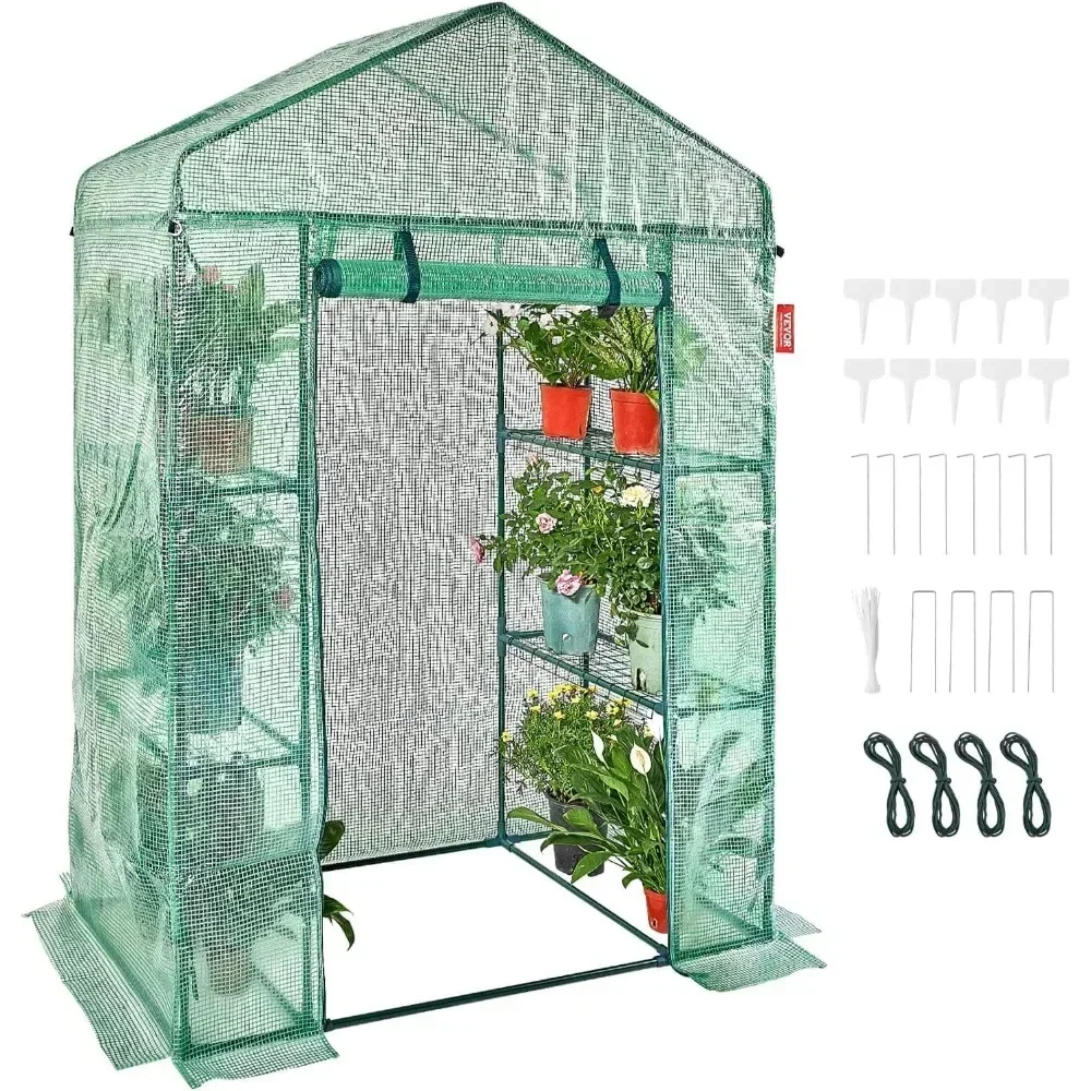 

y Walk-in Green House, 55.5 x 29.3 x 80.7 inch, Portable Greenhouse with Shelves, High Strength PE Cover