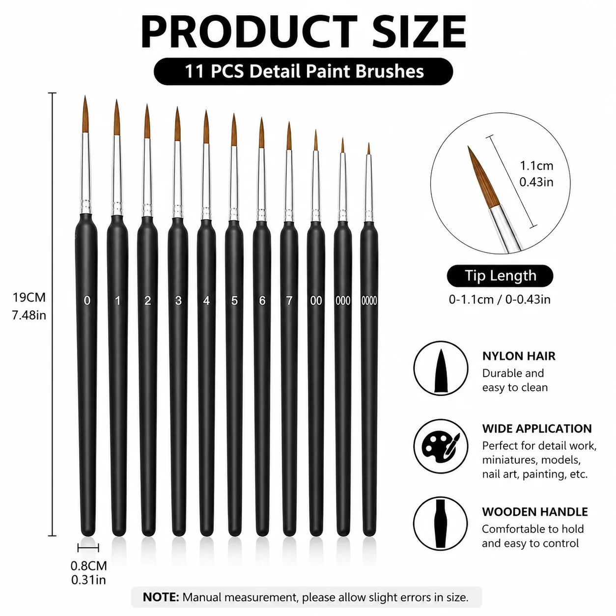 11PCS Detail Paint Brush Set Fine Tip Miniature Painting Brushes for Acrylic Watercolor, Line Drawing Model Nail Art Drawing